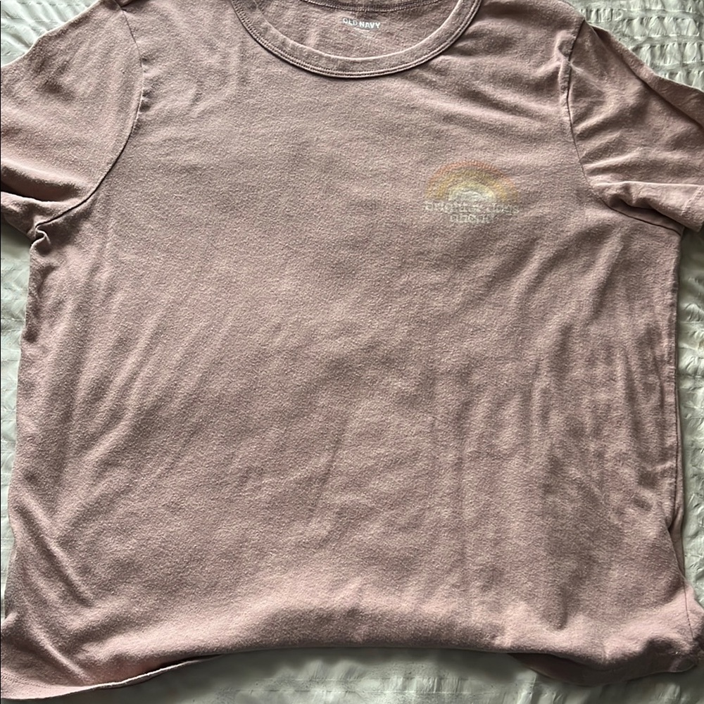 Old Navy Pink T-Shirt with Rainbow Graphic